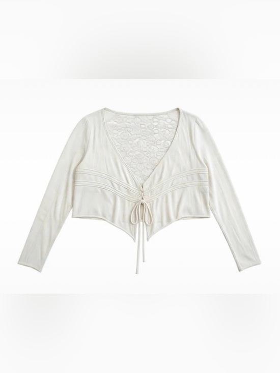 Guess Tops - Guess Cream Vintage Lace-Back Tie-Front Cropped Top